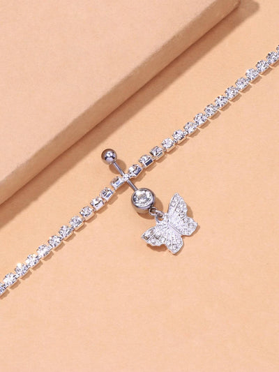 Belly Chain with Butterfly Charm CZ stone and Navel Belly Ring