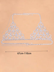 Open Hearts Pattern Chain Silver Bra with white CZ stones