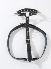 Black Leather Choker and Waste Belt with Metal Clasps, Spikes and Clips