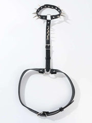 Black Leather Choker and Waste Belt with Metal Clasps, Spikes and Clips