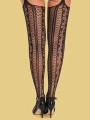 Black Ornament Stockings with attached Garter belt