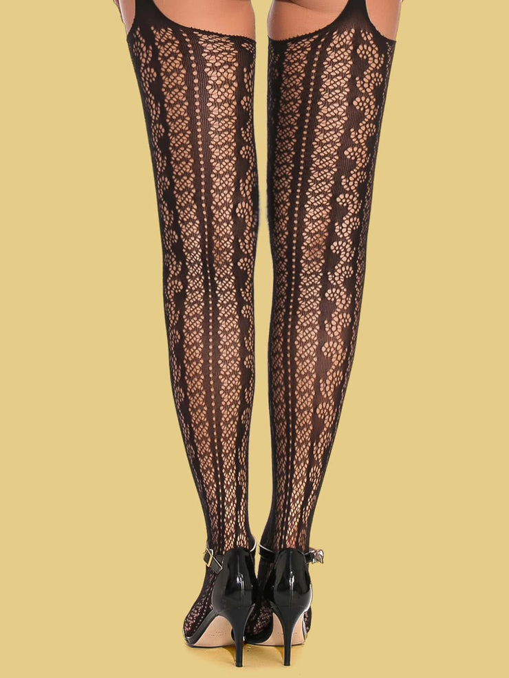 Black Ornament Stockings with attached Garter belt