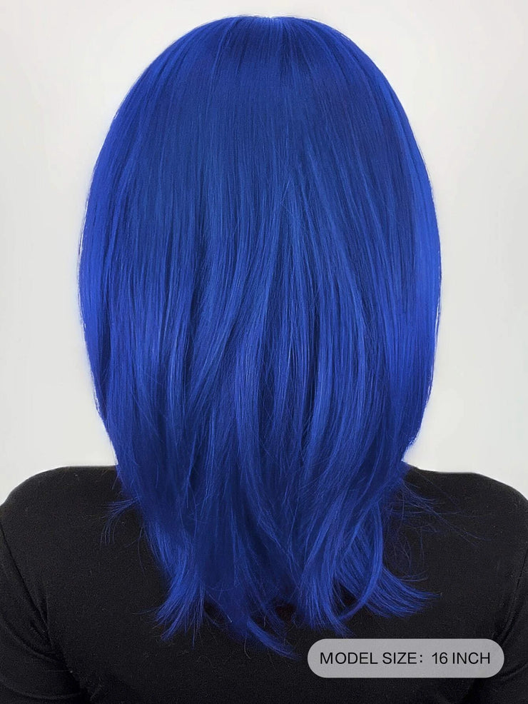 Neon Blue Straight Short Hair Wig with Bangs