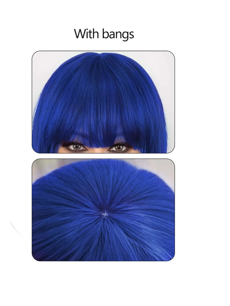 Neon Blue Straight Short Hair Wig with Bangs