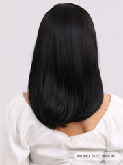 Brunette Medium Length Straight Black Hair Wig with Bangs