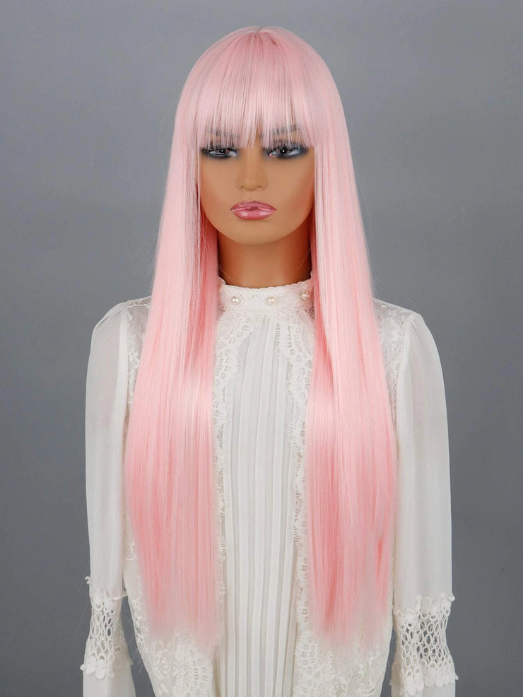 Light Pink Long Straight Hair Wig with Bangs