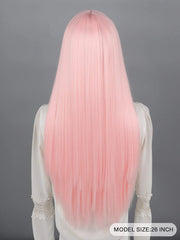 Light Pink Long Straight Hair Wig with Bangs