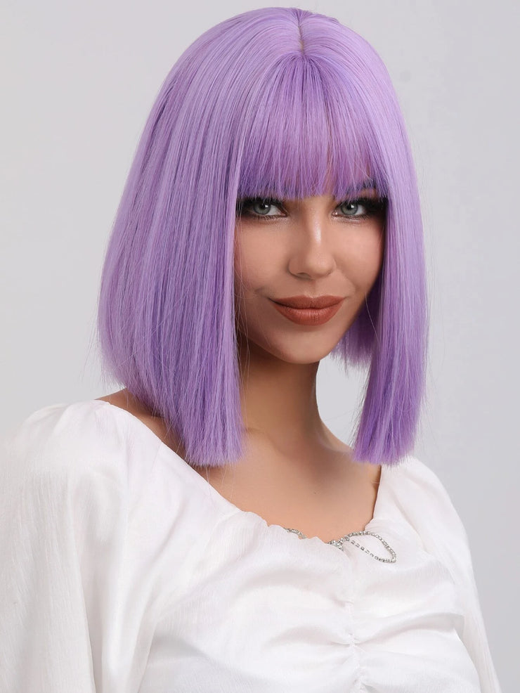 Light Purple Straight Short Hair Wig with Bangs