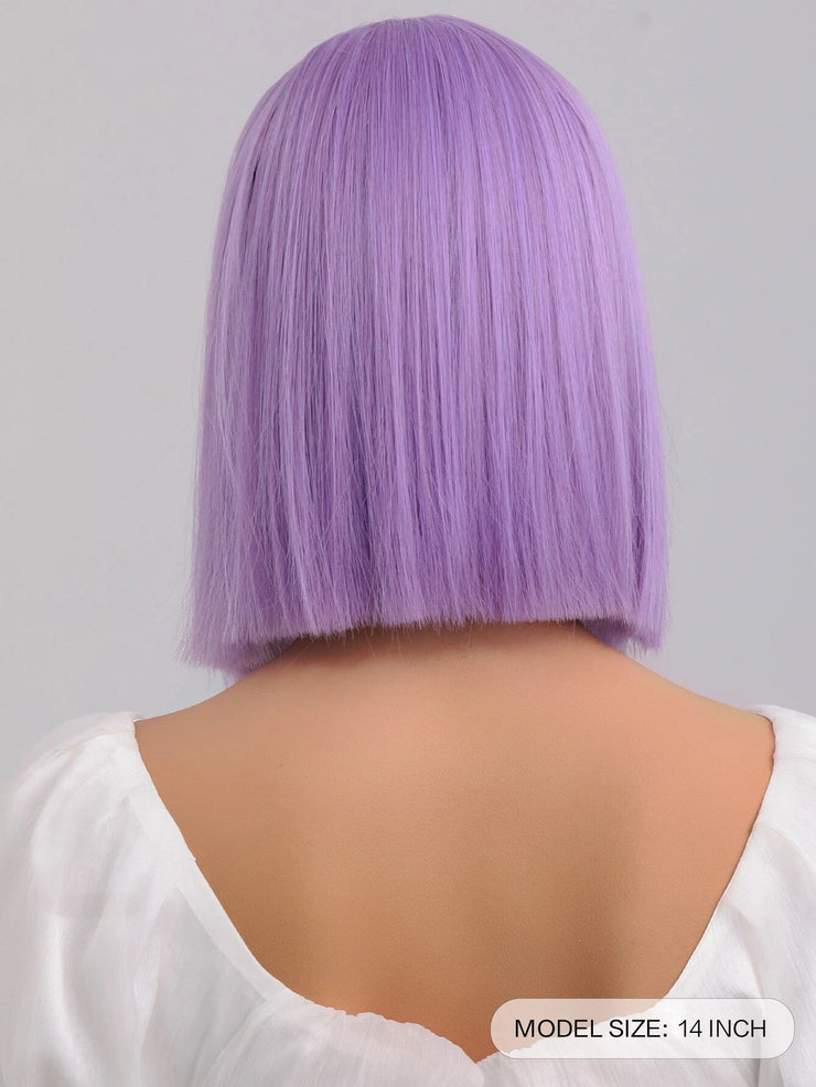 Light Purple Straight Short Hair Wig with Bangs