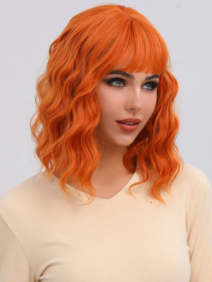 Ginger Wavy Short Hair Wig with Bangs