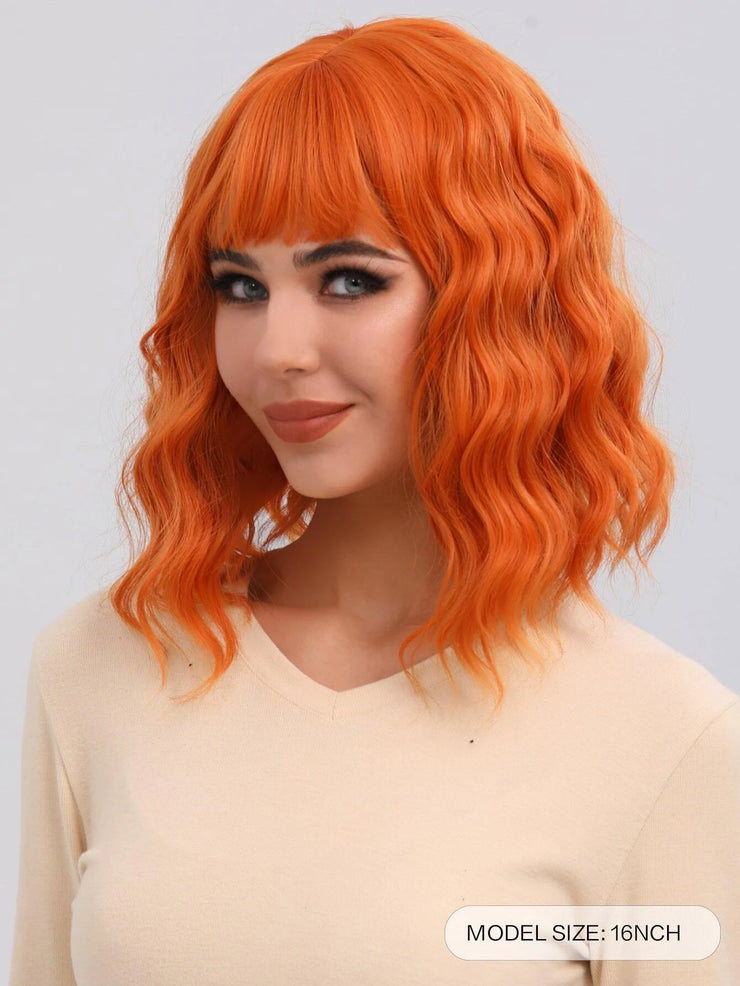 Ginger Wavy Short Hair Wig with Bangs