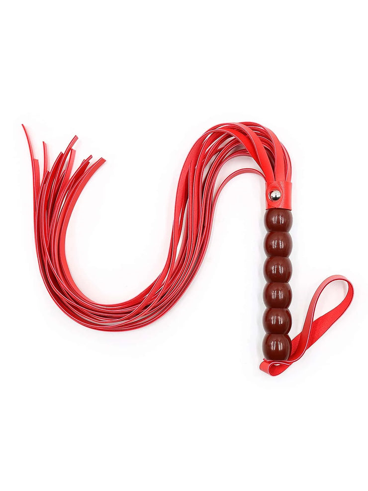 Red Leather Whip with mohagony beads-like ridged handle