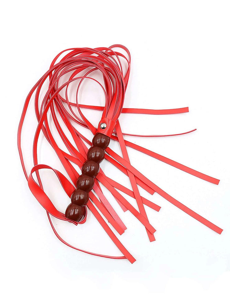 Red Leather Whip with mohagony beads-like ridged handle