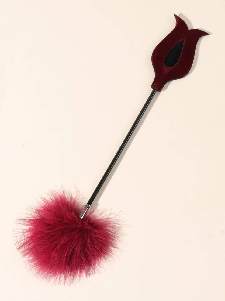 2 in 1, Red Feathery Tickler + Rose shaped velvet slapper