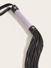 Black Leather whip with purple furry handle