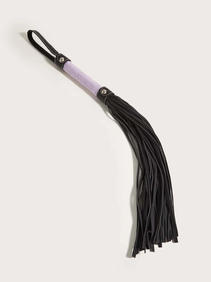 Black Leather whip with purple furry handle