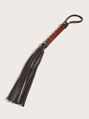 Black Leather whip with stitched Brown Paisley Ornament handle